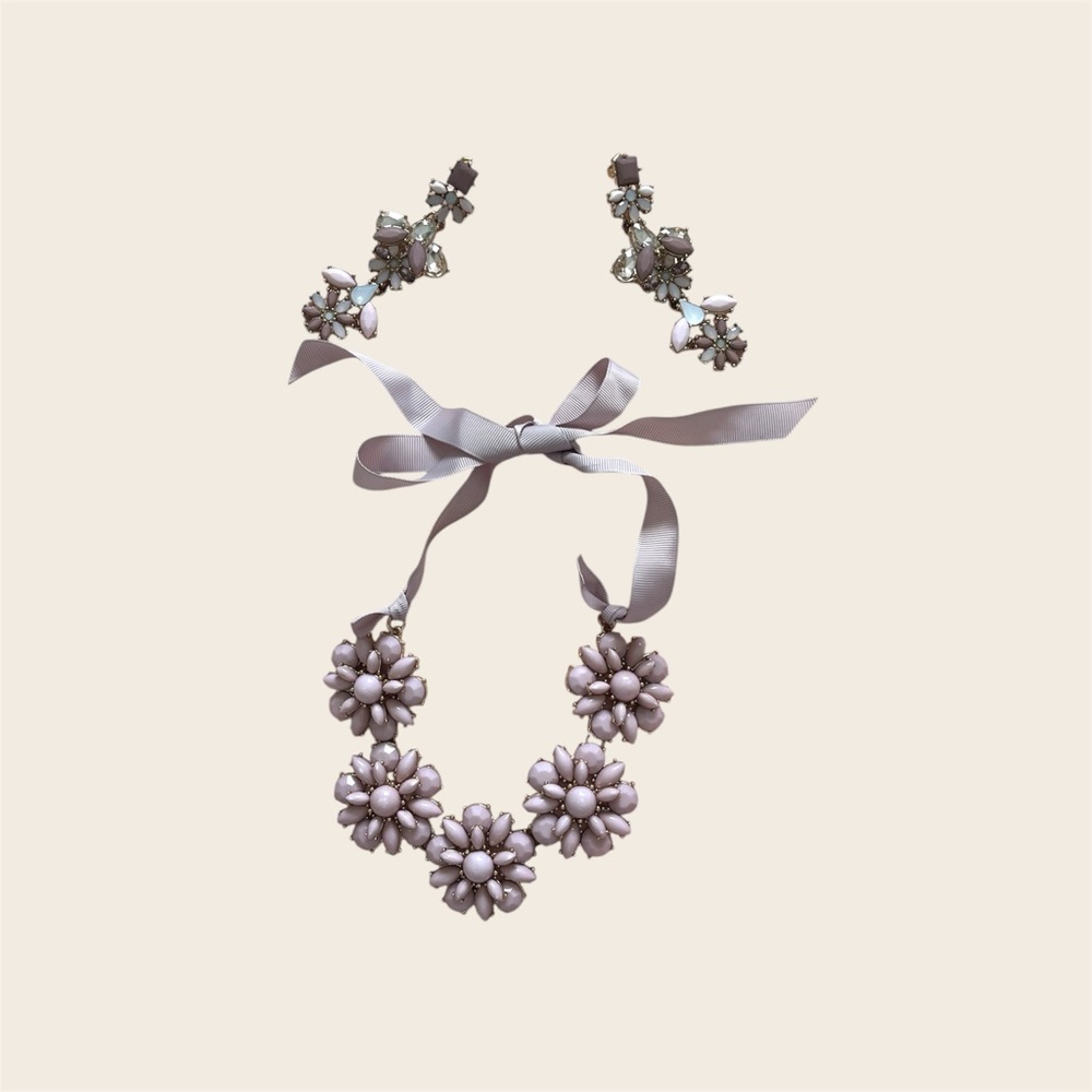 H&M Floral Necklace and Earrings Set with Ribbon